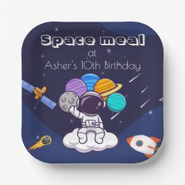 Plato De Papel Kawaii Navy Blue Astronaut Space Theme Square