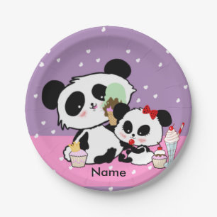 Plato De Papel Kawaii Panda Bear Graciosos Regalos Con Nombre