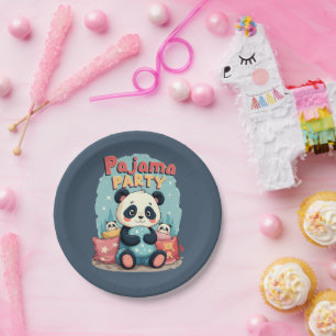 Plato De Papel Kawaii Panda Pajama Fiesta Cosy Sleepover Estética