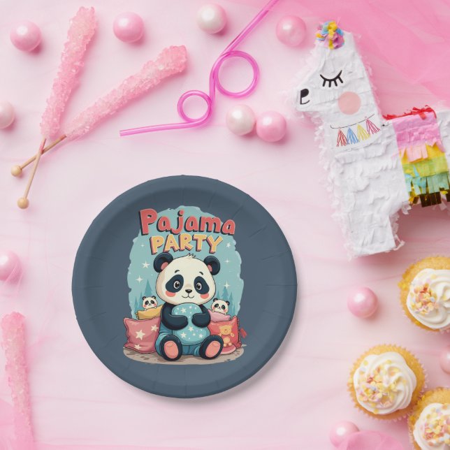 Plato De Papel Kawaii Panda Pajama Fiesta Cosy Sleepover Estética (Fiesta)