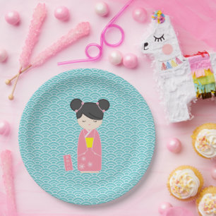 Plato De Papel Kawaii Rosa Kokeshi