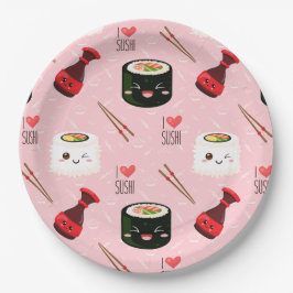 Plato De Papel Kawaii Shi Pattern Light Pink