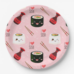 Plato De Papel Kawaii Shi Pattern Light Pink