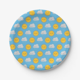 Plato De Papel Kawaii Sol y Lluvia