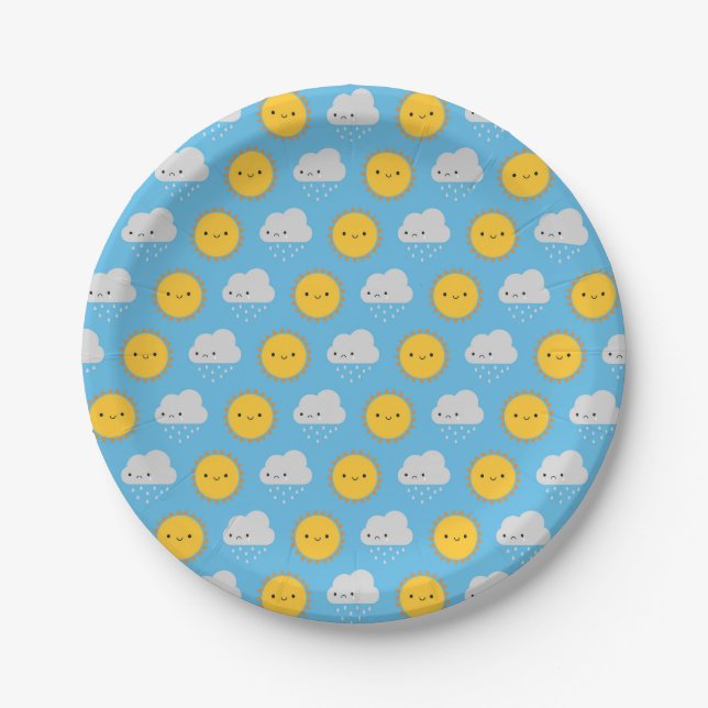 Plato De Papel Kawaii Sol y Lluvia (Anverso)