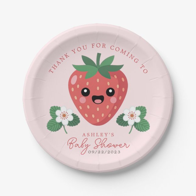 Plato De Papel Kawaii Strawberry Baby Shower (Anverso)