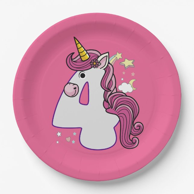 Plato De Papel Kawaii Unicornio 4ª camiseta de regalo de cumpleañ (Anverso)
