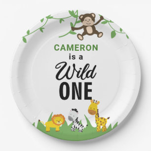 Plato De Papel Kawaii Wild One Birthday Safari Jungle Animales