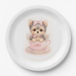 Plato De Papel Kawaii Yorkie Teacup Birthday Paper Plate
