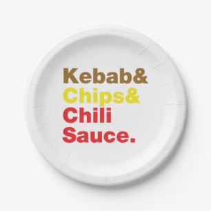 Plato De Papel Kebab, Chips y Salsa de Chili.