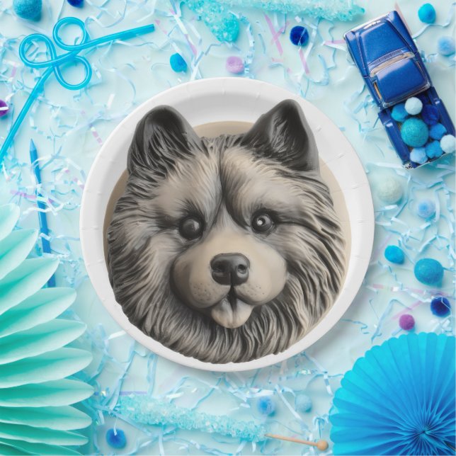 Plato De Papel Keeshond Dog 3D Inspirado (Fiesta)