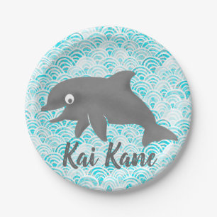 Plato De Papel Keiki Watercolor Dolphin Wave