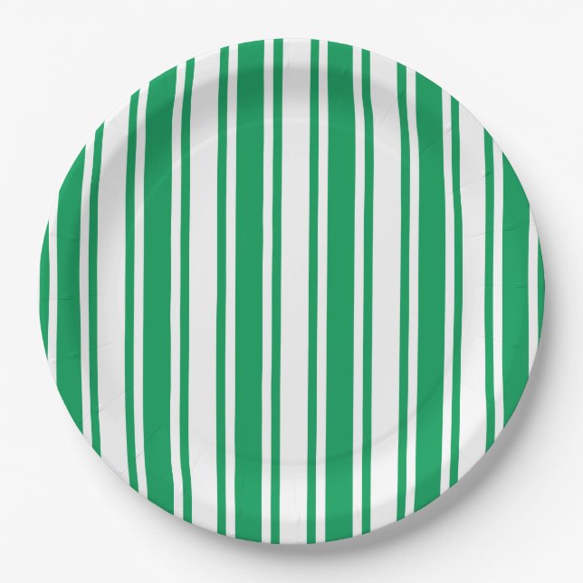 Plato De Papel Kelly rayas de caramelo verde y blanco (Anverso)