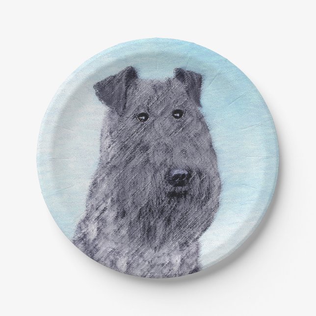 Plato De Papel Kerry Blue Terrier Pintura Cute Original Perro Art (Anverso)