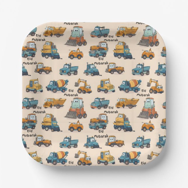Plato De Papel Kids Construction Vehicle Paper Plates Trucks (Anverso)