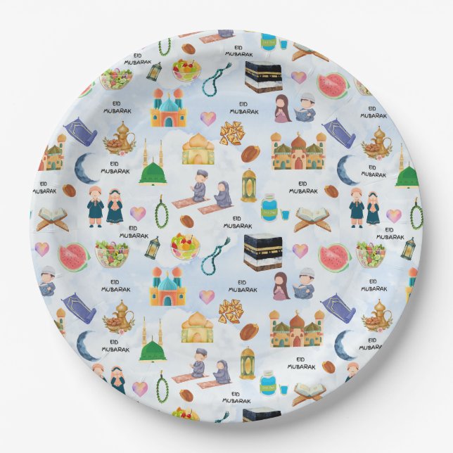 Plato De Papel Kids Eid Mubarak Paper Plates – Colourful Islamic (Anverso)