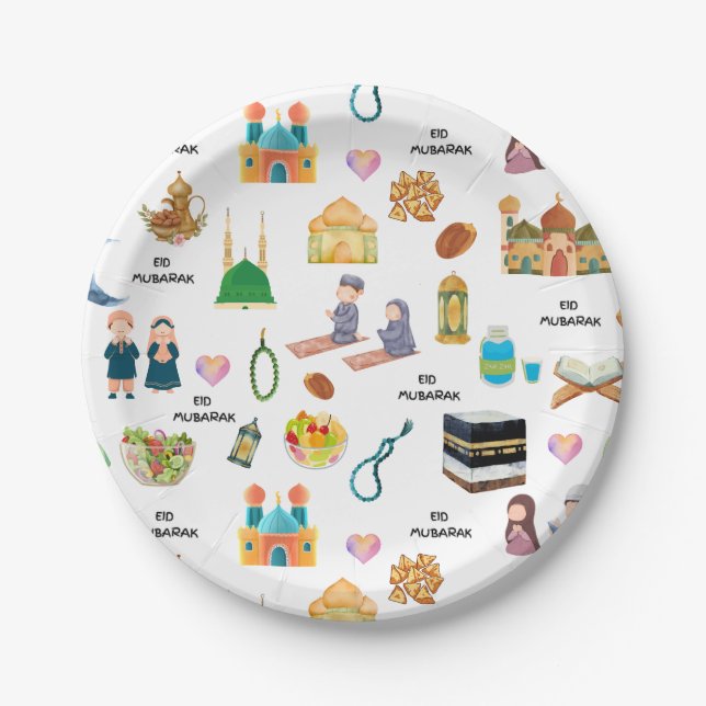 Plato De Papel Kids Eid Mubarak Paper Plates – Colourful Islamic  (Anverso)