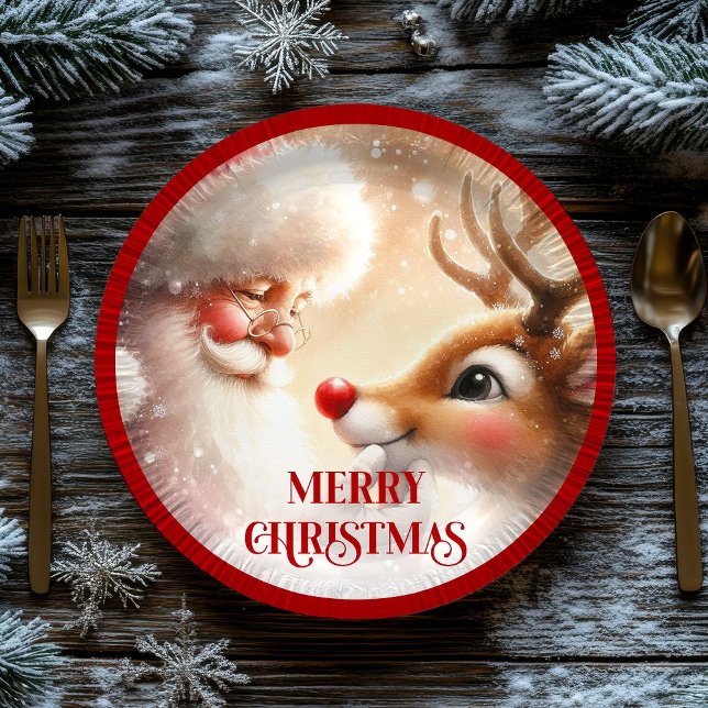 Plato De Papel Kids Santa and Red Nose Rudolph Christmas Plates (Kids Santa and Red Nose Rudolph Christmas Plates)