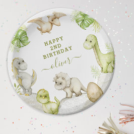 Plato De Papel Kids Watercolor Dinosaur Birday Party