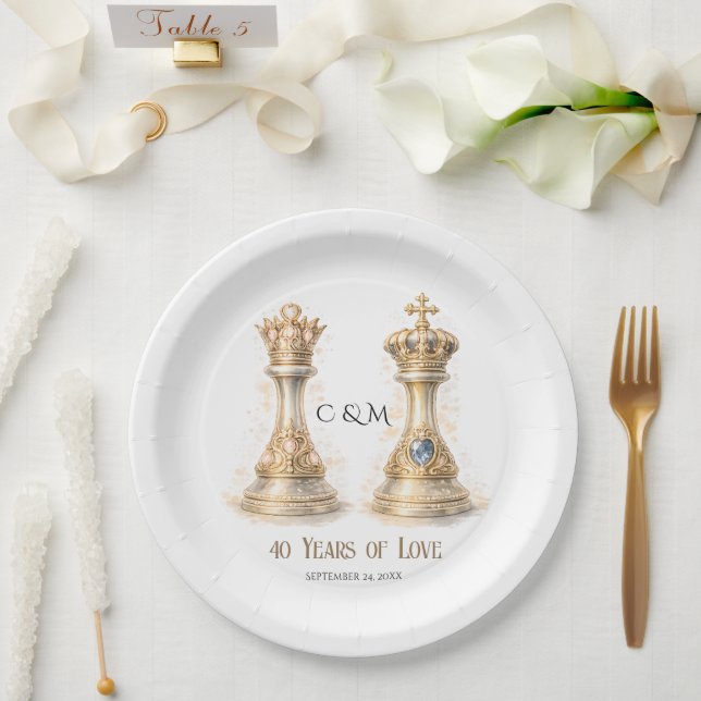 Plato De Papel King Queen Couple 40th Wedding Anniversary (Boda)