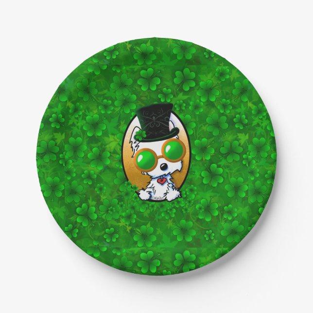 Plato de papel KiniArt Westie Shamrock (Anverso)