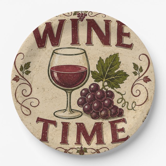 Plato De Papel Kitchen Farmhouse Decor Wine Time  (Anverso)