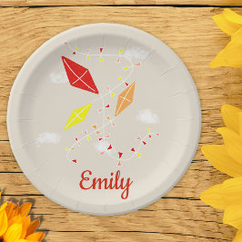 Plato De Papel Kites Beige Niños Fiestas de cumpleaños felices