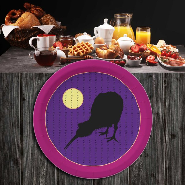 Plato De Papel Kiwi Bird & Moon - Fiesta de Nueva Zelanda / BBQ (Subido por el creador)