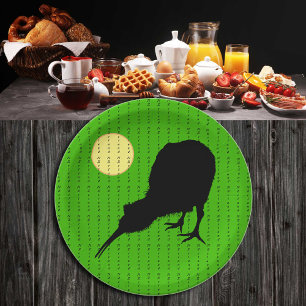Plato De Papel Kiwi Bird, Moon & New Zealand texto /Bro Fiesta