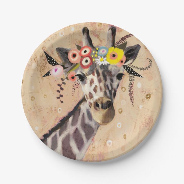 Plato De Papel Klimt Giraffe | Corona De Flores (Anverso)