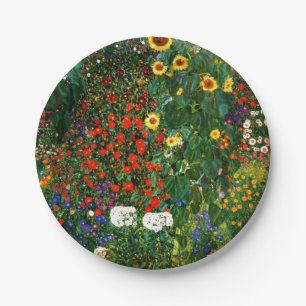 Plato De Papel Klimt - Jardín de granja con girasoles