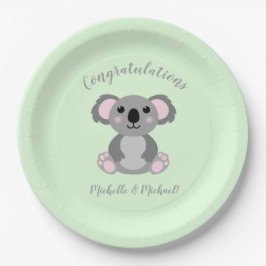 Plato De Papel Koala Bear Baby Shower Green Gender Neutral