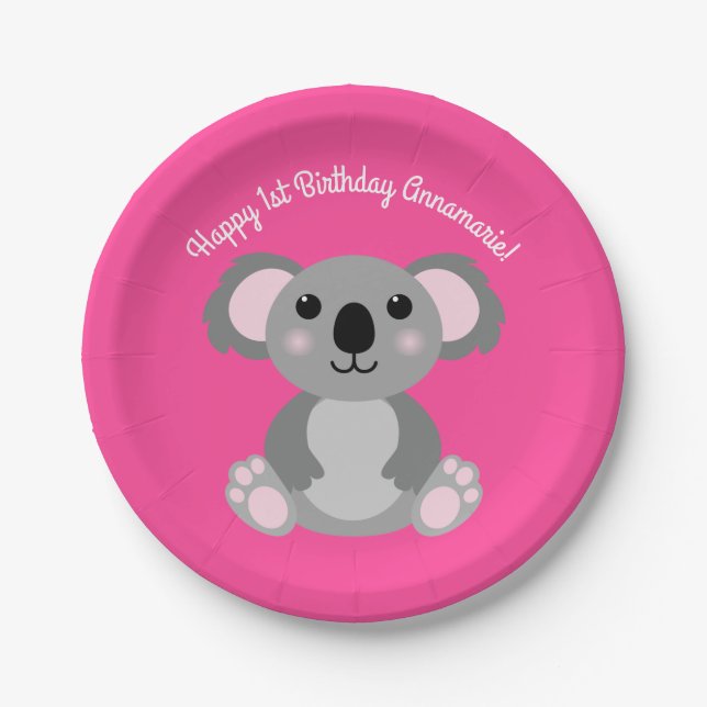 Plato De Papel Koala Bear Cute Kid Birday Party (Anverso)