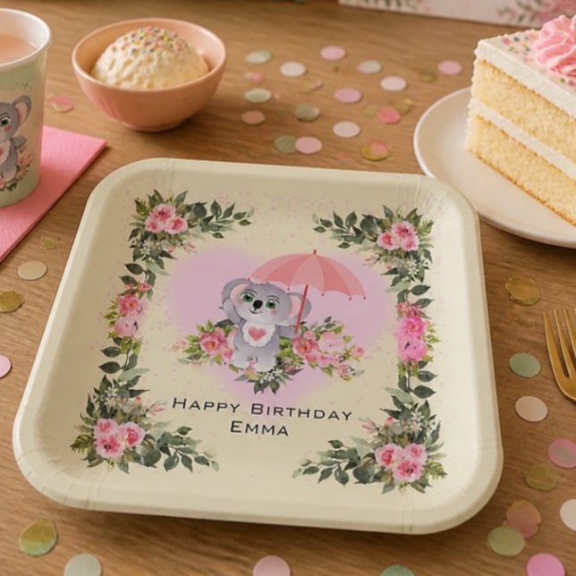 Plato De Papel Koala Bebé | Cumpleaños Personalizado Amarillo (Subido por el creador)
