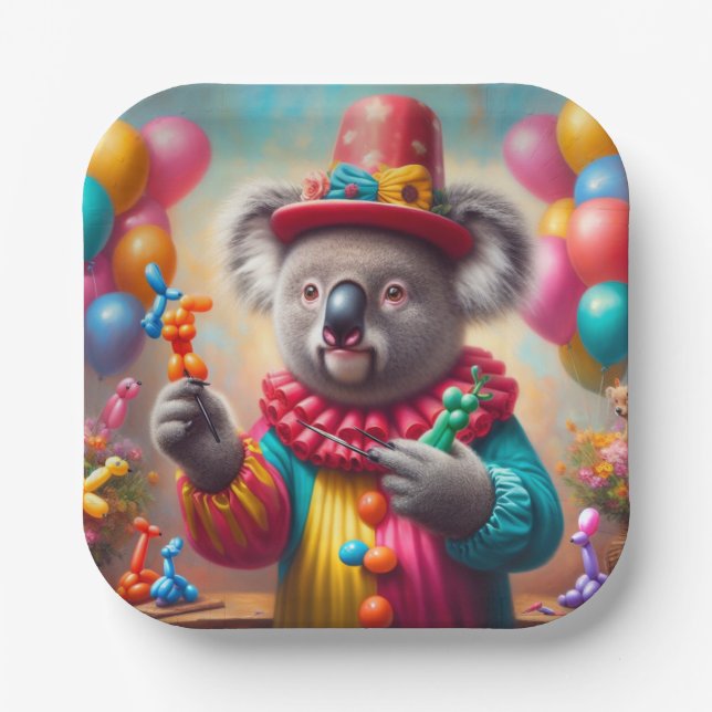 Plato De Papel Koala Clown (Anverso)