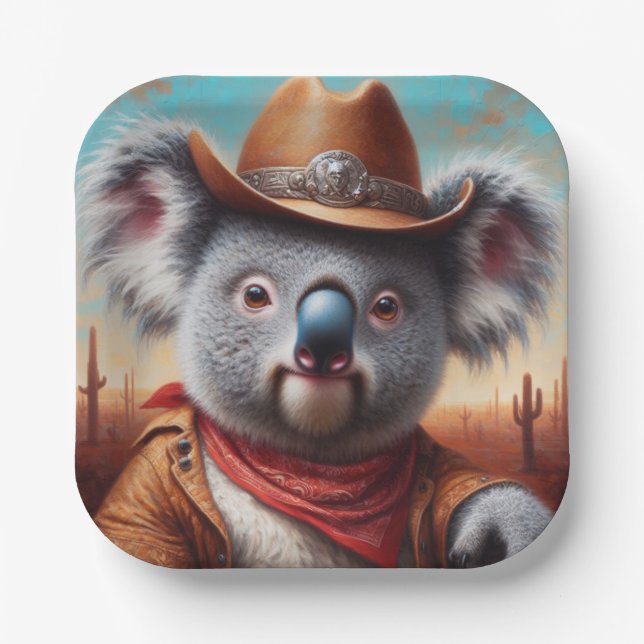 Plato De Papel Koala Cowboy (Anverso)