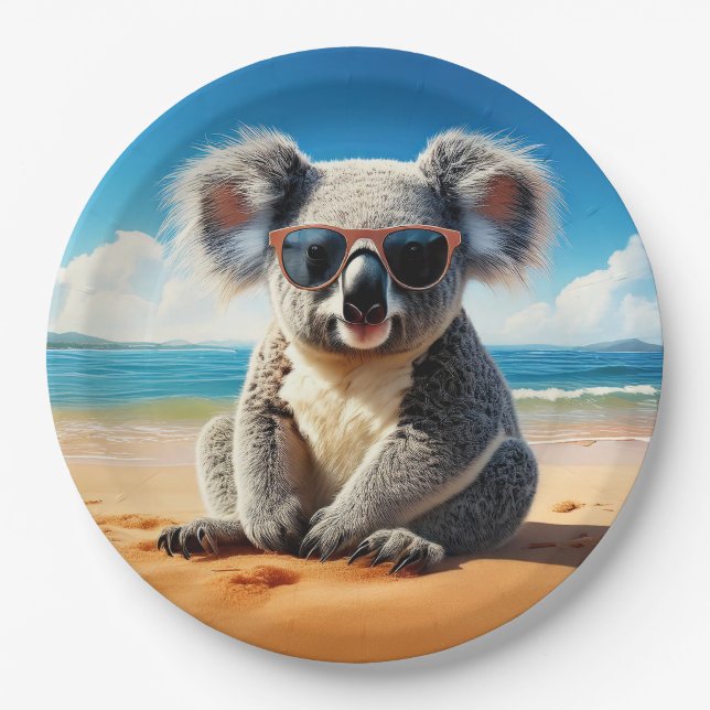 Plato De Papel Koala en una playa de arena (Anverso)