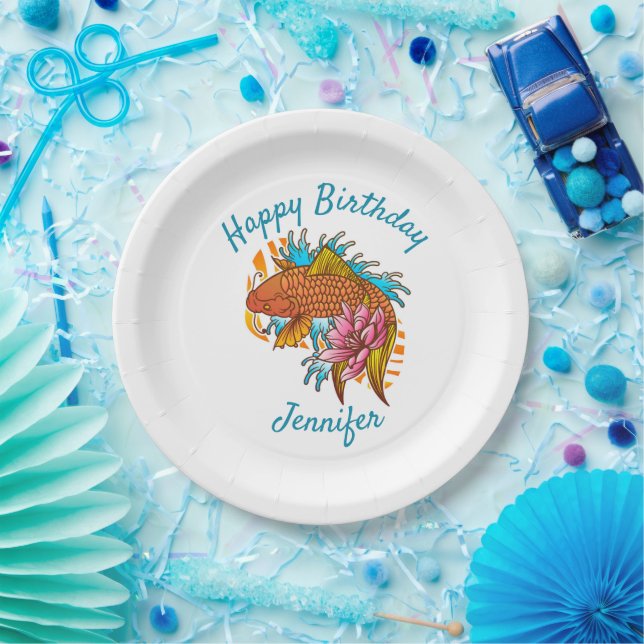Plato De Papel Koi Goldfish Papel de cumpleaños Placas asiáticas (Fiesta)