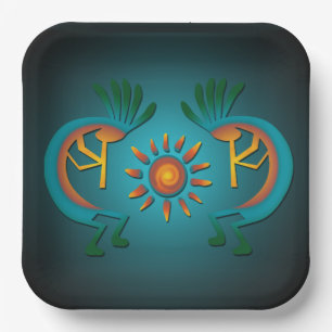 Plato De Papel Kokopelli Sun Turquoise 9" Sq