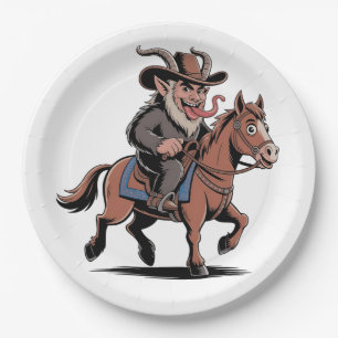 Plato De Papel Krampus Navideño Malvado Vaquero Caballo Occidenta