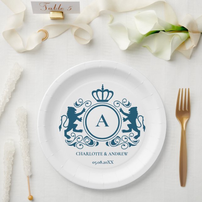 Plato De Papel Kundenspezifisch Logo Monogramm Wappen Löwen   (Boda)