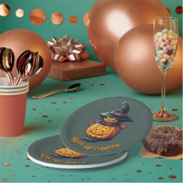 Plato De Papel Kürbishexe im Katzenkostüm - 