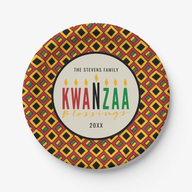 Plato De Papel Kwanzaa Blessings | Kinara | Personalizado (Anverso)