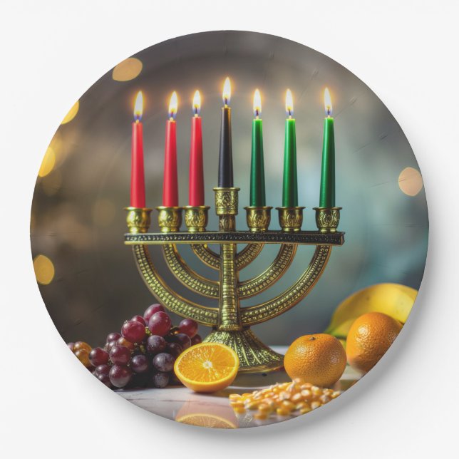 PLATO DE PAPEL KWANZAA - KINARA -  (Anverso)