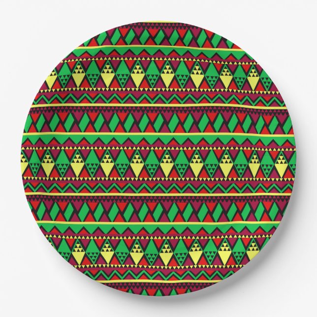 Plato De Papel Kwanzaa Yellow Red Black Green 9" (Anverso)