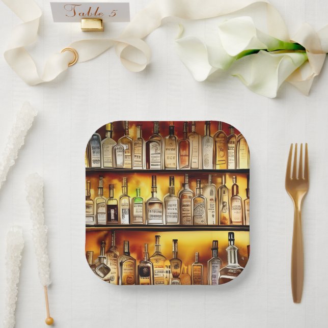 Plato De Papel La acuarela artística de la barra trasera (Boda)