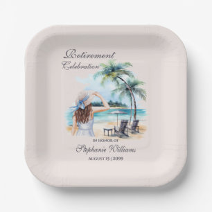 Plato De Papel La acuarela temática de la playa de retiro de las 