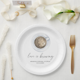 Plato De Papel La amor está preparando la ducha de novia de café