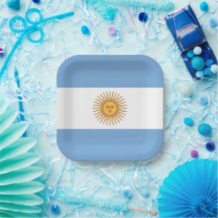 Plato De Papel La bandera de Argentina con el sol de mayo