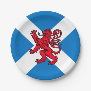 Plato De Papel La bandera escocesa cruzada y el león de St Andre